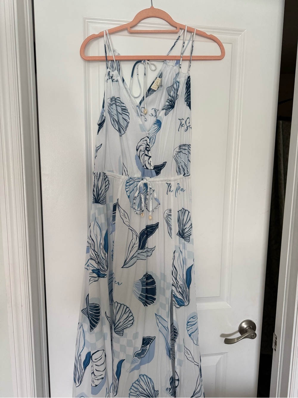 Surf Gypsy White and Navy Blue Seashell printed cover up